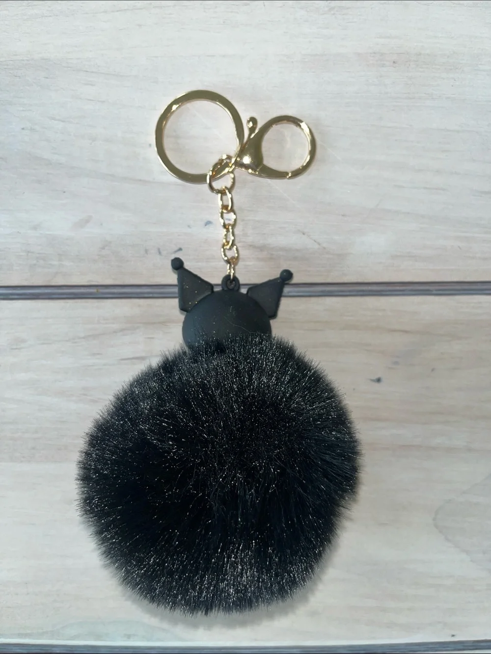 Kuromi Pom Pom Keychain - Black Fuzzy Charm